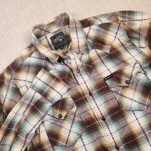 Southern Thread Western Plaid Pearl Snap Long Sleeve Shirt Mens Medium